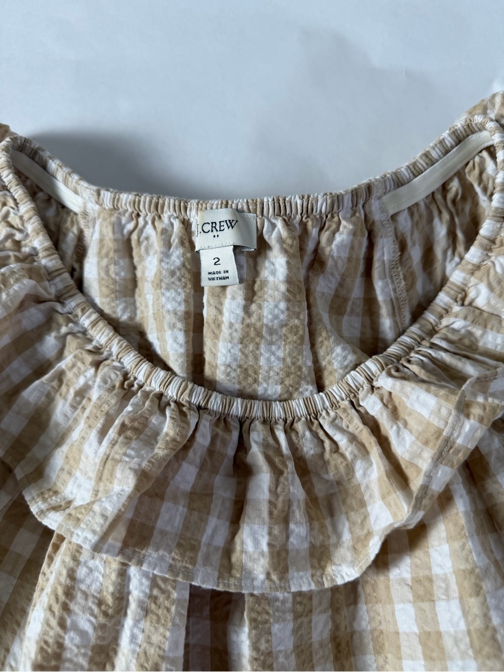J. Crew Beige and White Gingham Ruffle Midi Dress - Picture 3 of 6